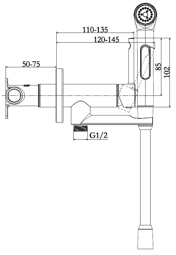 Чертеж Гигиенический душ Jacob Delafon Elate E28317-CP со смесителем