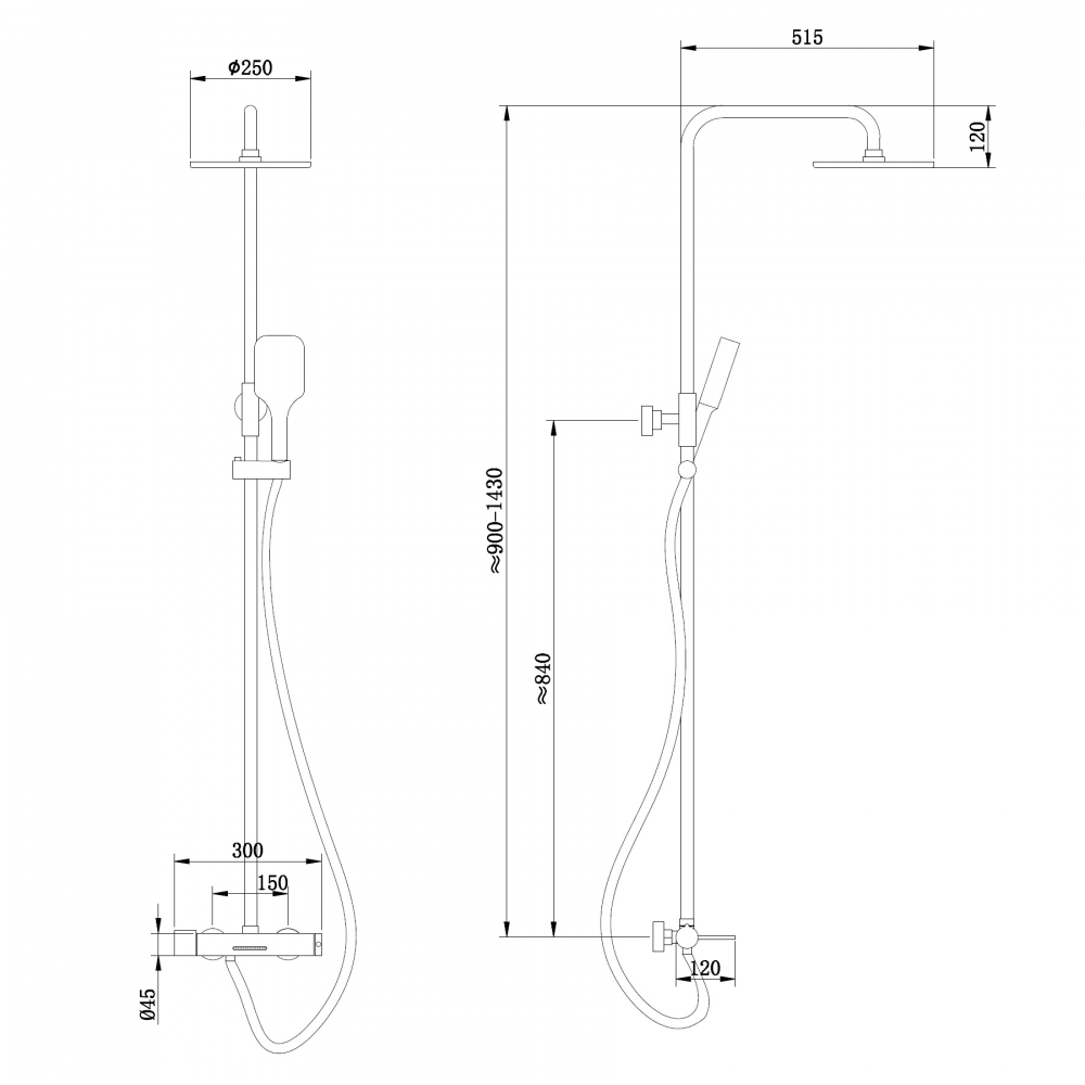 Чертеж Душевая стойка Abber Emotion AF8816GL золото матовое