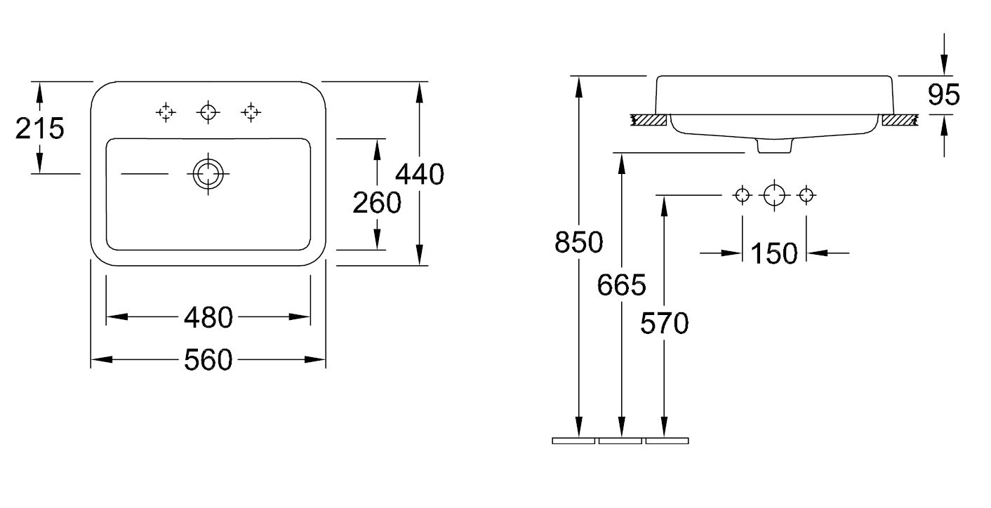 Чертеж Раковина Villeroy&Boch Architectura 55x43 41935501