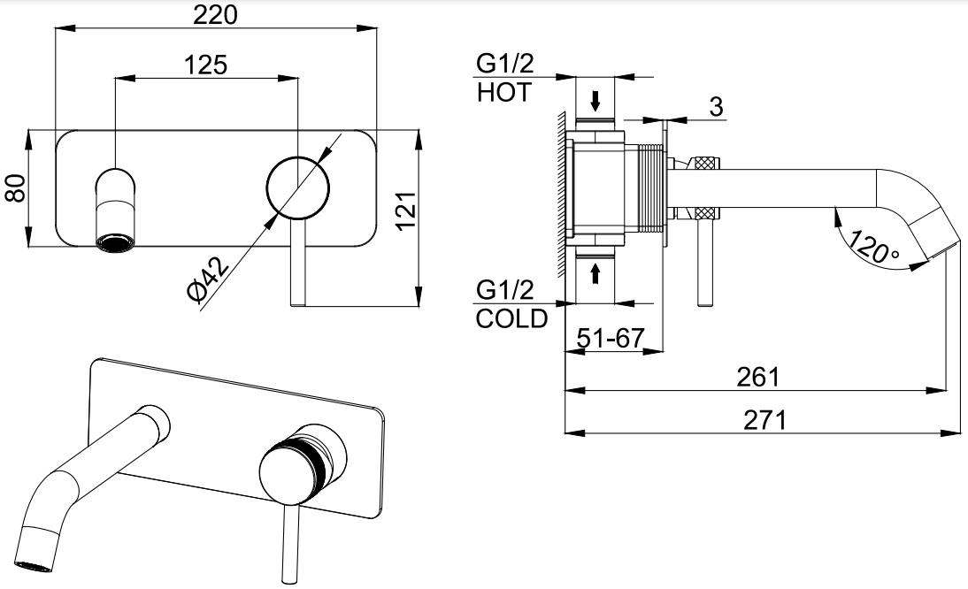 Чертеж Смеситель Allen Brau Priority 5.31003-31