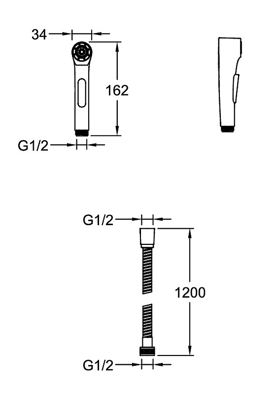Чертеж Гигиенический душ Jacob Delafon Elate E25838-CP со смесителем