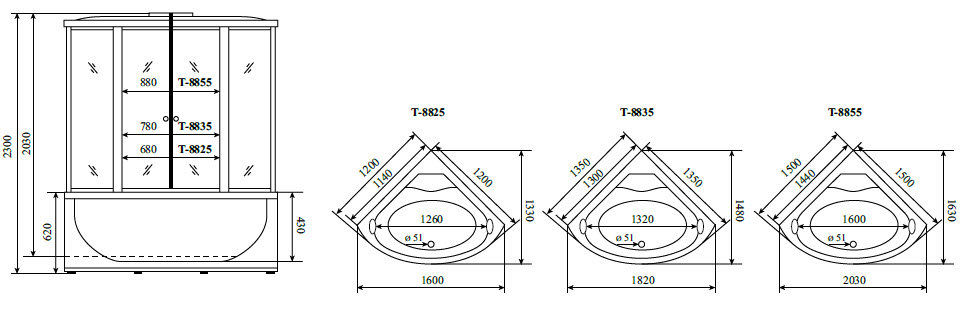 Чертеж Душевая кабина Timo Comfort T-8855 F
