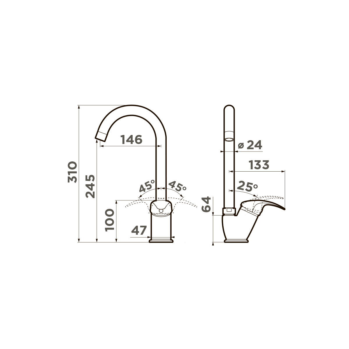 Чертеж Смеситель для кухни Omoikiri Umi-BL 4994270 черный