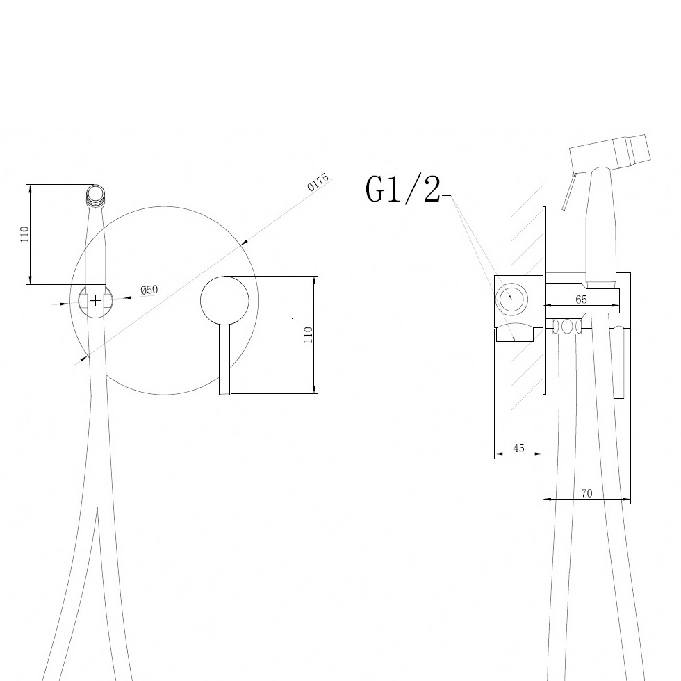 Чертеж Гигиенический душ Abber Emotion AF8826NG со смесителем никель