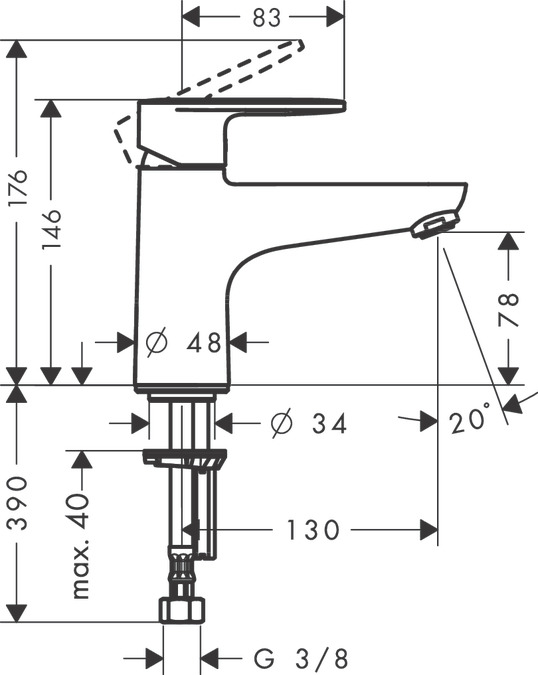 Чертеж Смеситель для ванны hansgrohe Vernis Blend 71443000 Monotrou, хром