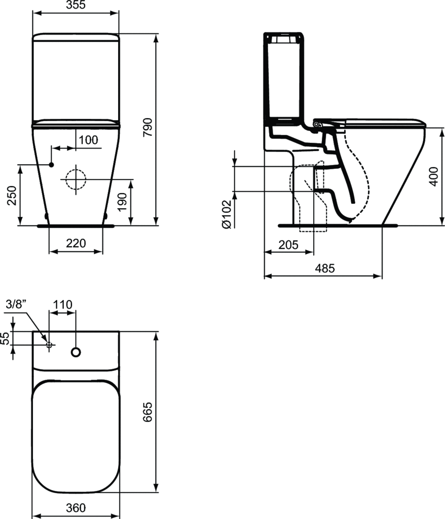 Чертеж Бачок для унитаза Ideal Standard Tonic II K404901