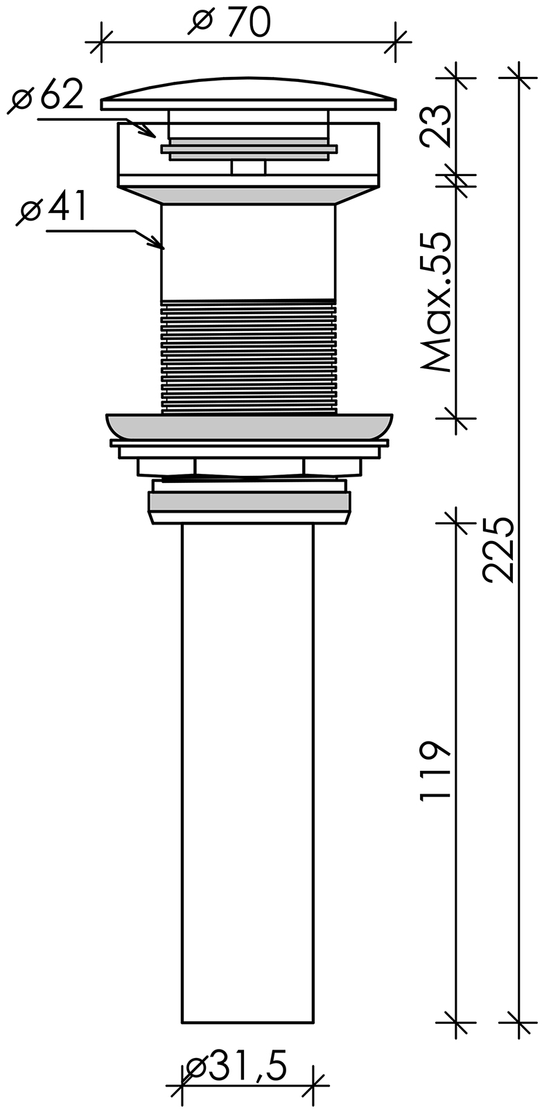 Чертеж Донный клапан Ceramica Nova CN2000MDH темный антрацит матовый
