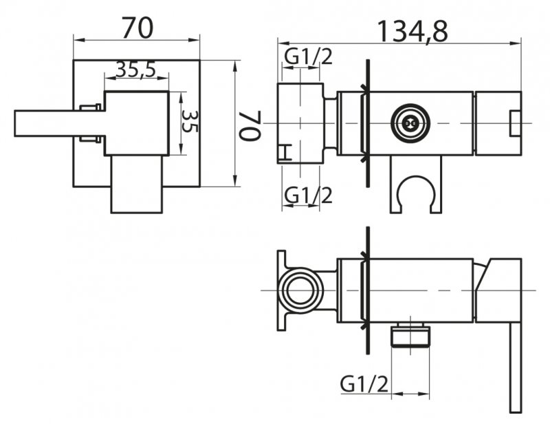 Чертеж Смеситель для душа и гигиенического душа Cezares CZR-DA2-01 хром