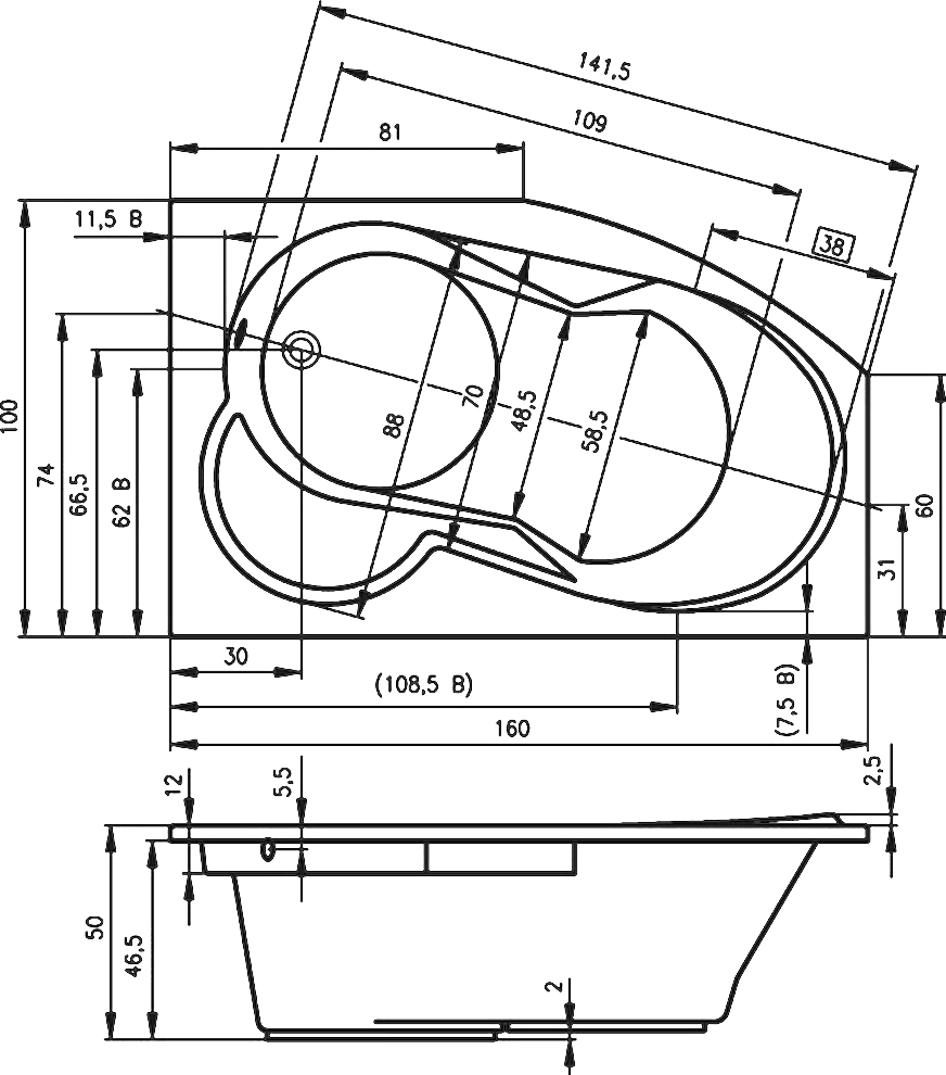 Ванна 160 на 160 угловая размеры