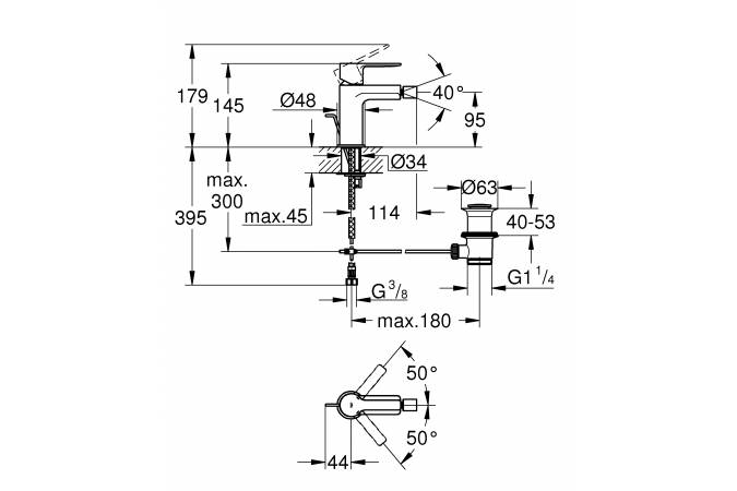 Чертеж Смеситель для биде Grohe Lineare New 33848AL1 темный графит матовый