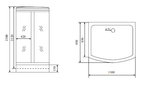 Чертеж Душевая кабина Timo Lux TL-1501