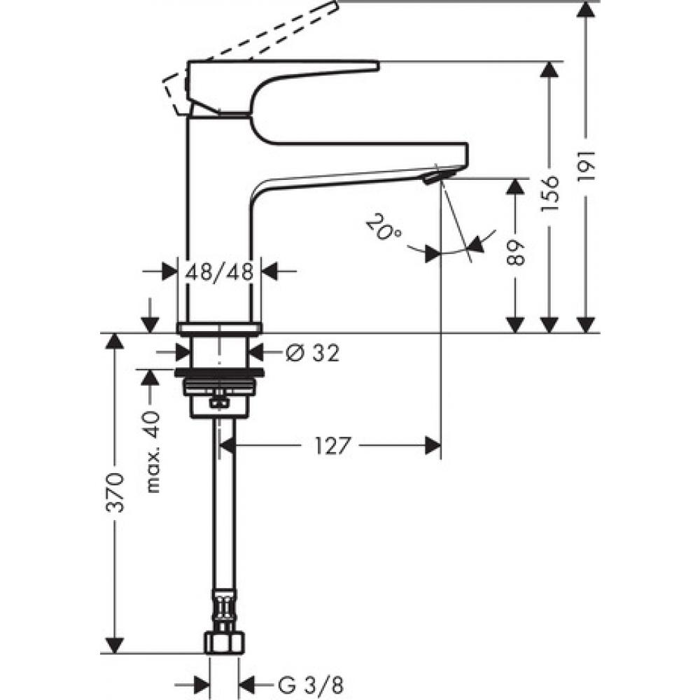 Чертеж Кран для холодной воды hansgrohe Metropol 100 32501000, для маленькой раковины, хром