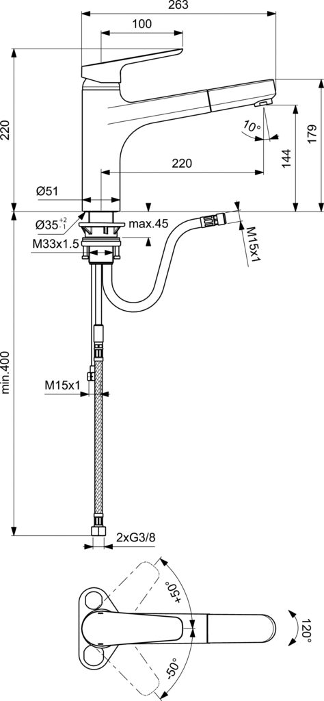 Чертеж Смеситель для кухни Ideal Standard Ceraplan III B0956AA