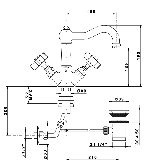 Чертеж Смеситель для раковины Nicolazzi Half Dome 1432CR78 Хром
