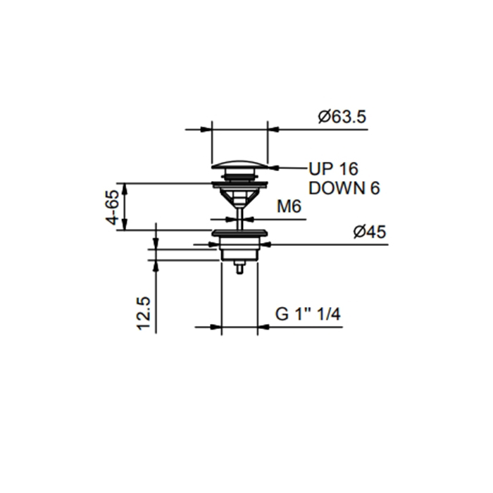 Чертеж Донный клапан Fantini Nostromo 91 13 8434 черный