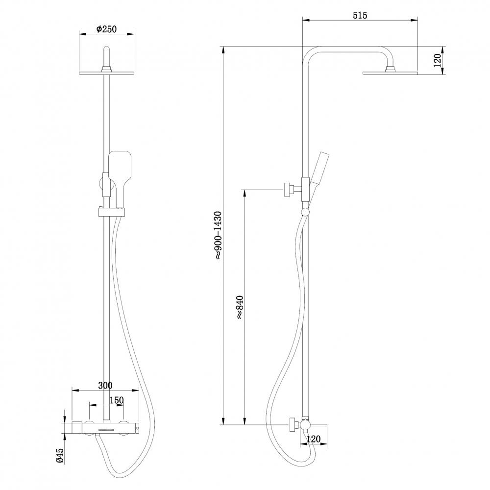 Чертеж Душевая стойка Abber Emotion AF8816L