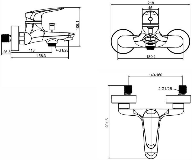 Чертеж Смеситель для ванны Jacob Delafon Elite E32909-CP, хром