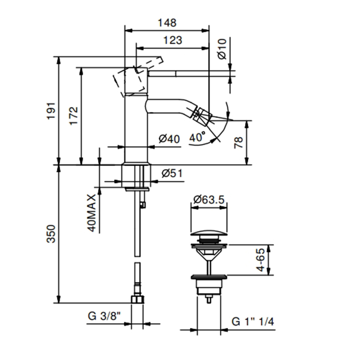 Чертеж Смеситель для биде Fantini Nostromo 50 13 E808F