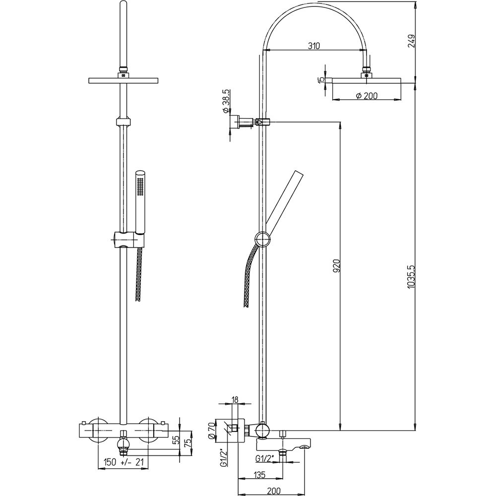 Чертеж Душевая система Paini Cox 78CR687TH1KM