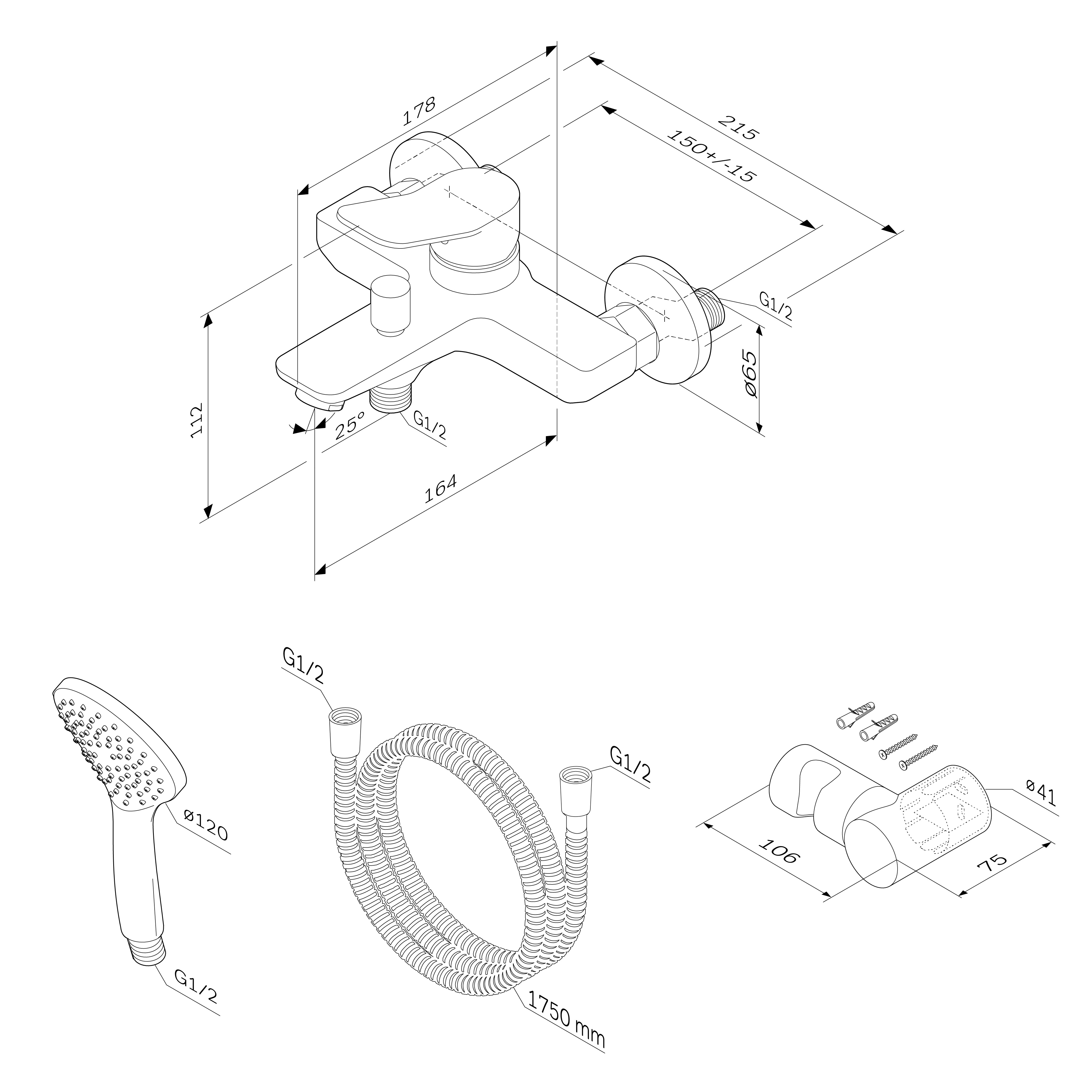 Чертеж Смеситель для ванны и душа AM.PM X-Joy F85A15000