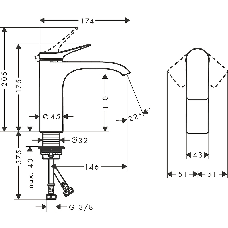 Чертеж Смеситель для раковины hansgrohe Vivenis 75022000