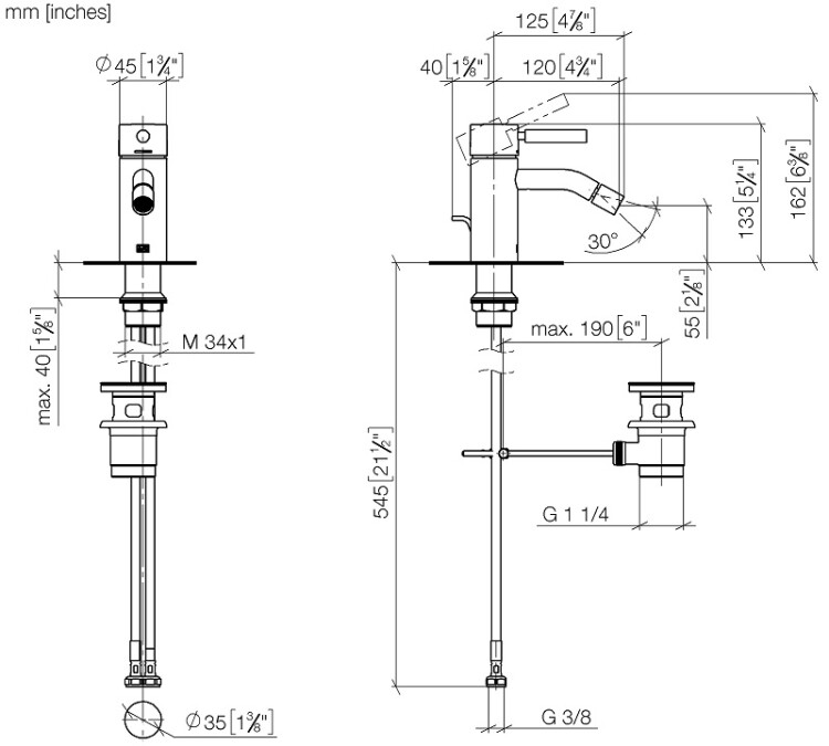 Чертеж Смеситель для биде Dornbracht Meta 33600660-33 черный матовый