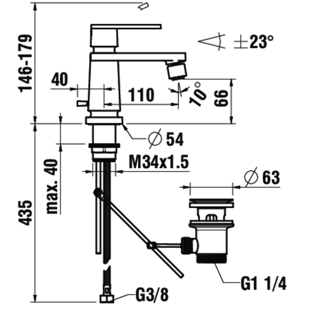 Чертеж Смеситель для биде Laufen The New Classic 3.4185.1.004.111.1
