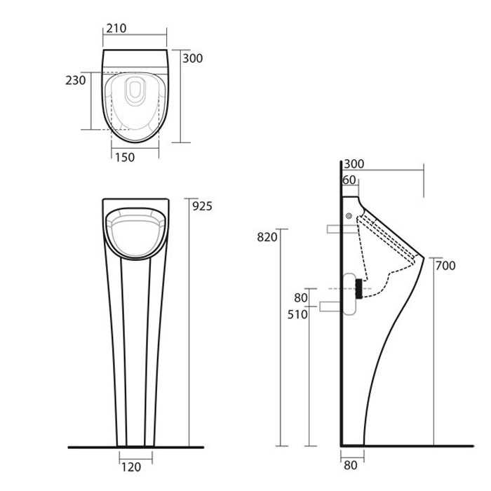 Чертеж Писсуар напольный Kerasan Aquatech 373001