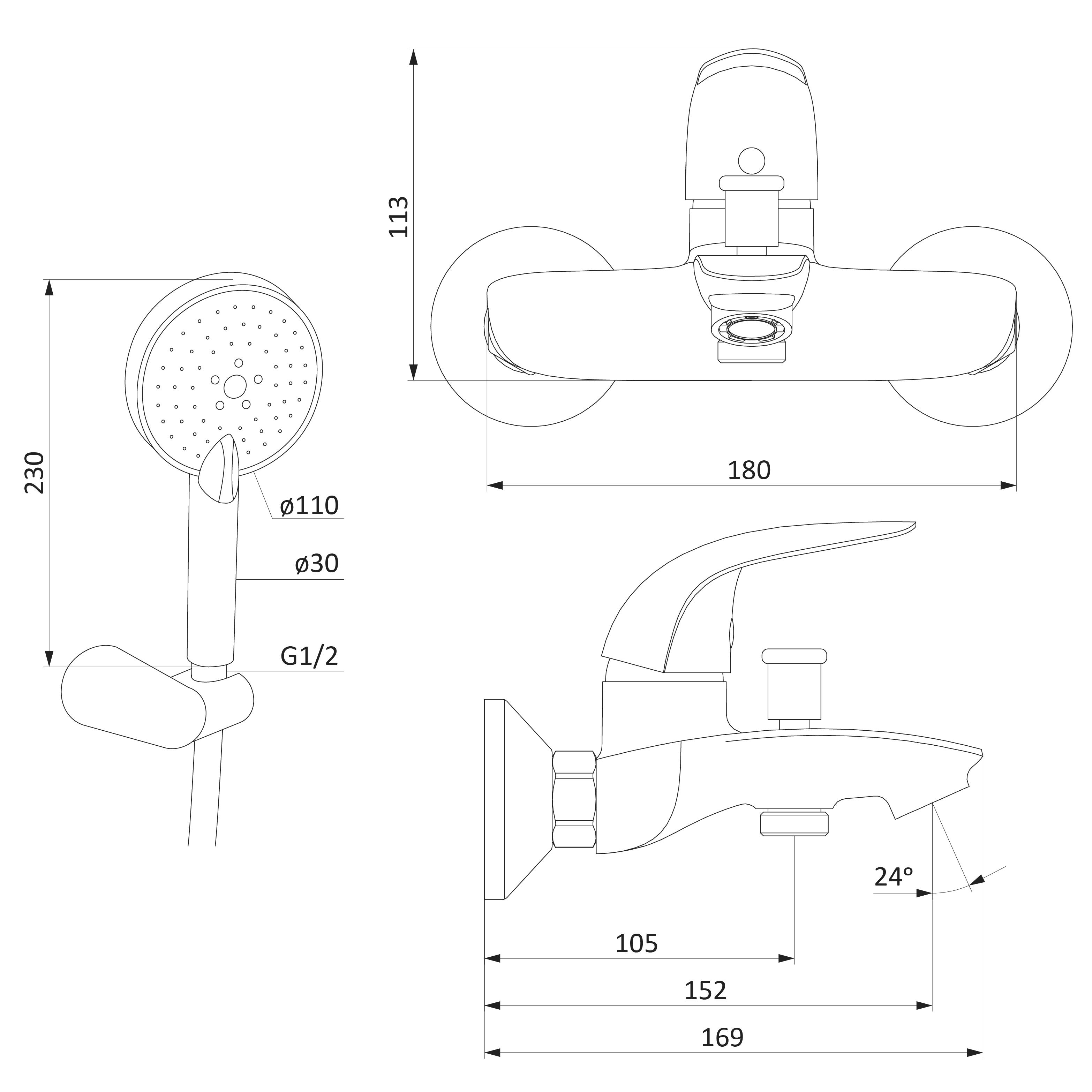 Чертеж Смеситель для ванны Damixa RedBlu Palace Bit 311300000 хром
