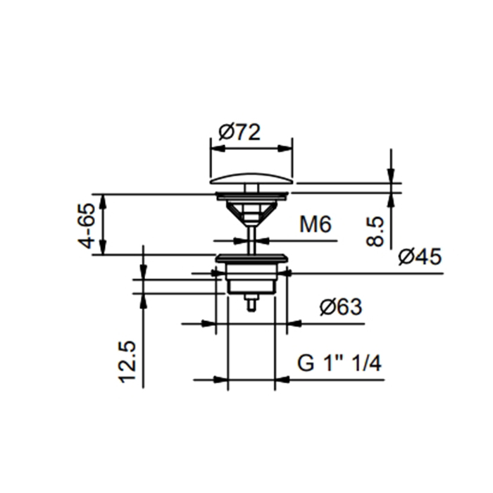 Чертеж Донный клапан Fantini Nostromo 91 13 8435 черный