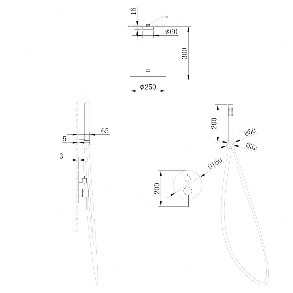 Чертеж Душевой комплект Abber Emotion AF8821NG никель