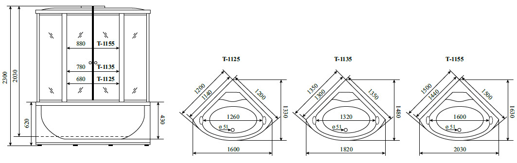 Чертеж Душевая кабина Timo Standart T-1125