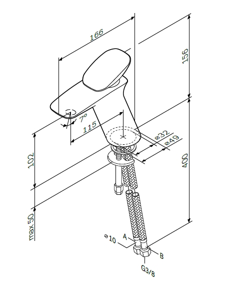 Чертеж Смеситель для раковины AM.PM Spirit 2.0 F70A02100