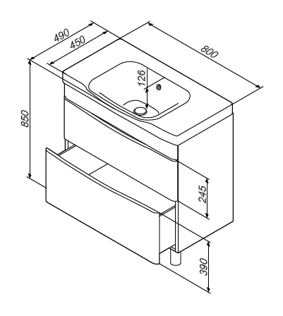 Чертеж Тумба под раковину AM.PM Like M80FSX0802WG белый глянец