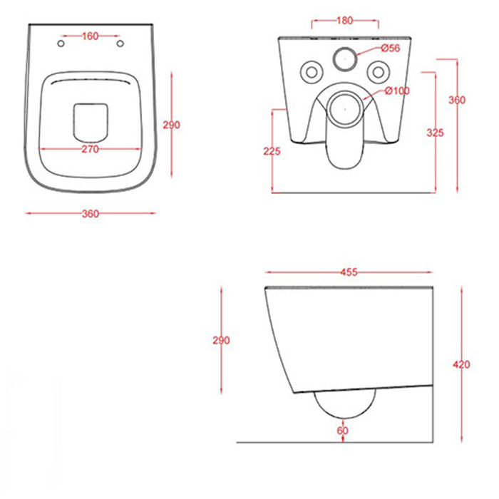 Чертеж Подвесной унитаз Artceram A16 Mini ASV005 01 00 безободковый укороченный белый глянцевый