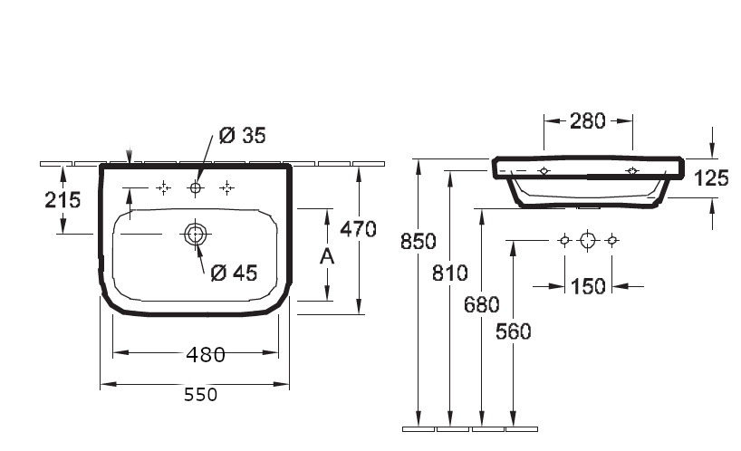 Чертеж Раковина Villeroy&Boch Architectura 55x47 41885501