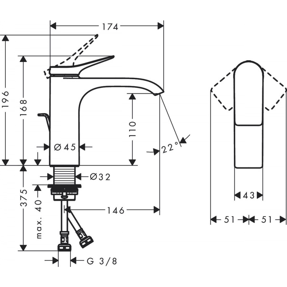 Чертеж Смеситель для раковины hansgrohe Vivenis 75020000