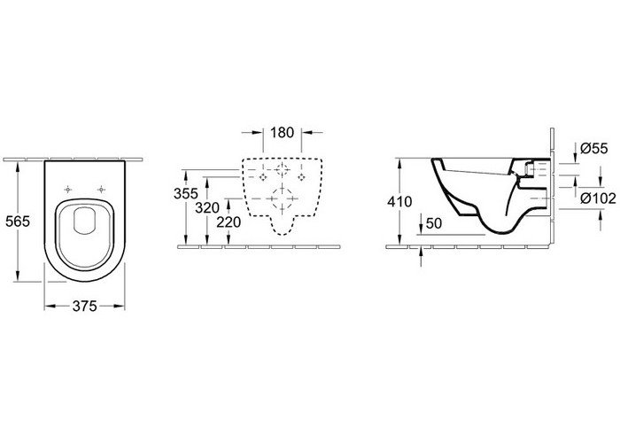 Чертеж Подвесной унитаз Villeroy&Boch Subway 2.0 56001001