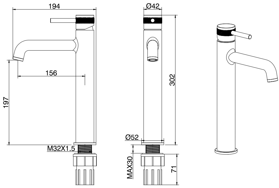 Чертеж Смеситель Allen Brau Priority 5.31002-BN