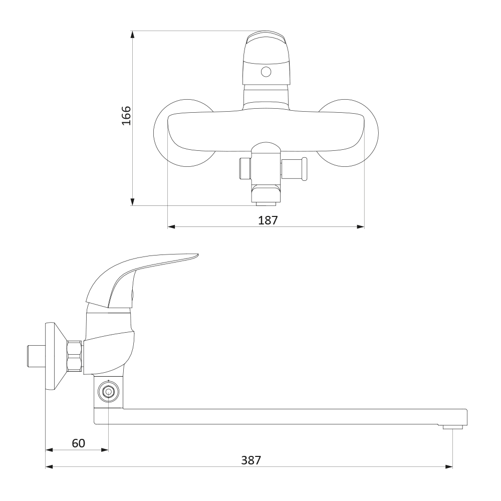Чертеж Смеситель для ванны и душа Damixa Eclipse 319500001