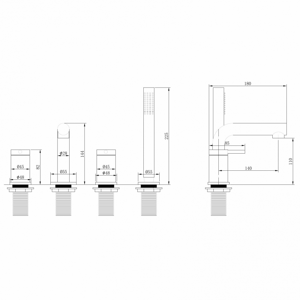 Чертеж Смеситель на борт ванны Abber Emotion AF8813NG никель