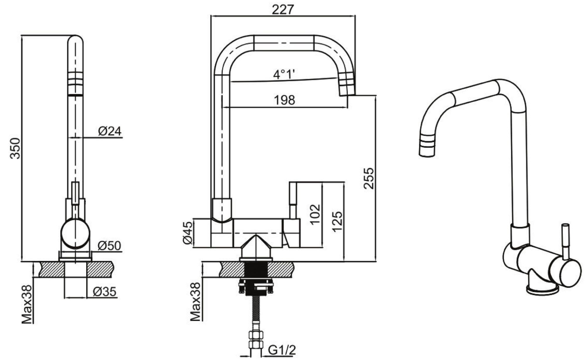 Чертеж Смеситель для кухни Allen Brau Fenster 5.60003-00