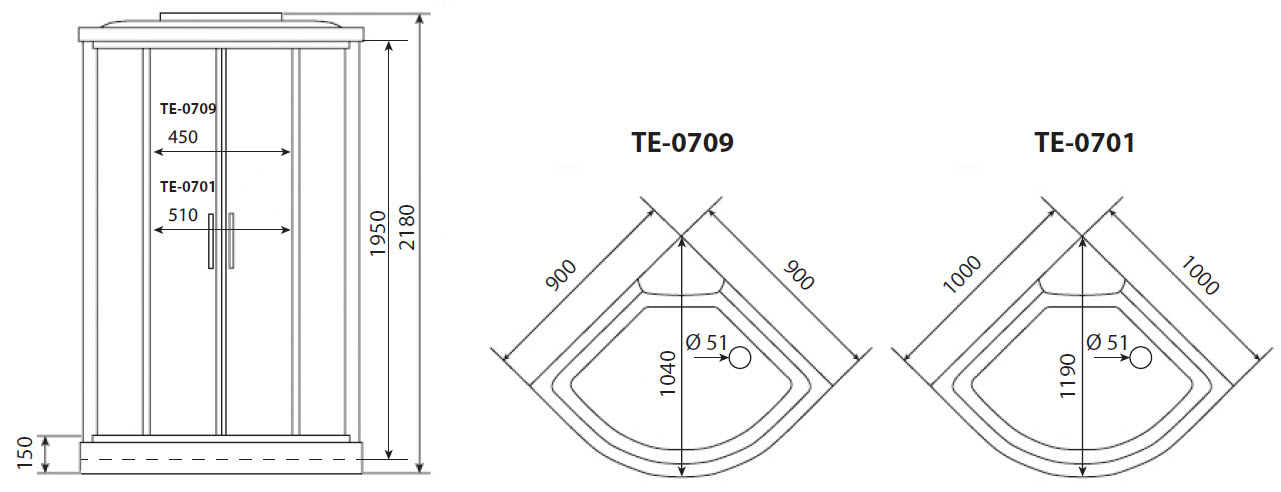 Чертеж Душевая кабина Timo Eco TE-0701