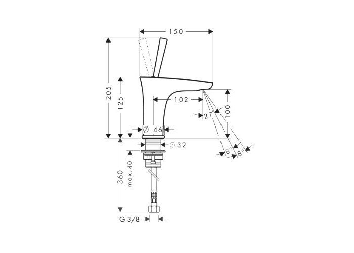 Чертеж Кран без смешивания hansgrohe PuraVida 15132000