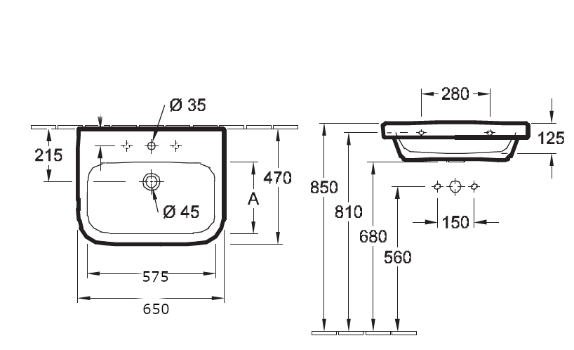 Чертеж Раковина Villeroy&Boch Architectura 65x47 41886501