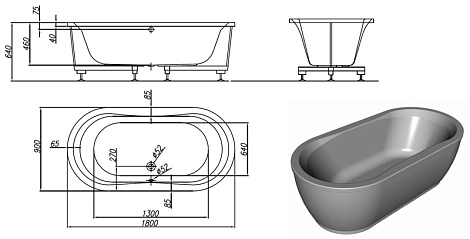 Акриловая ванна Kolpa Libero 180 Basis 180x90