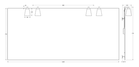 Зеркало с 4-мя светильниками 112 W 160х75 cm ELLUX Laguna LAG-A4 0219