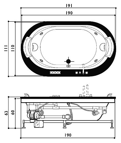 Акриловая ванна Jacuzzi Opalia 190x110 9F43-498A