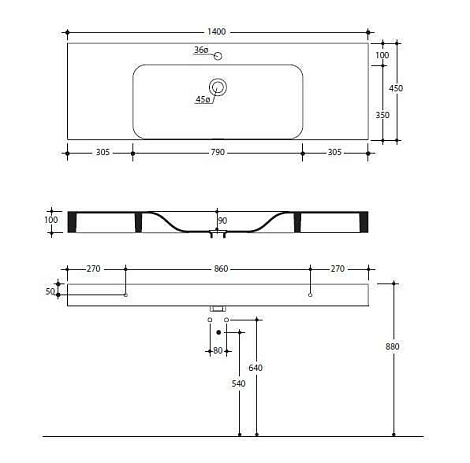 Раковина KERASAN Cento 140 3535 bi*1