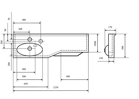 Комплект мебели Aquaton Отель 127 L (1A70113WOT01L) (Раковина+зеркало+полка)